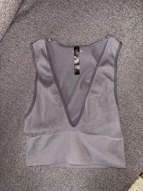Urban Outfitters Deep V Ribbed Knit Tank - Gray